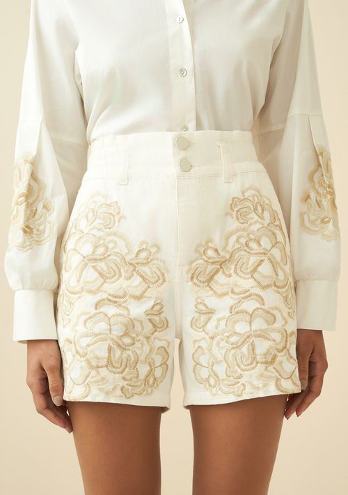 Bermuda Maria.Valentina Regular Bordado Industrial Off White