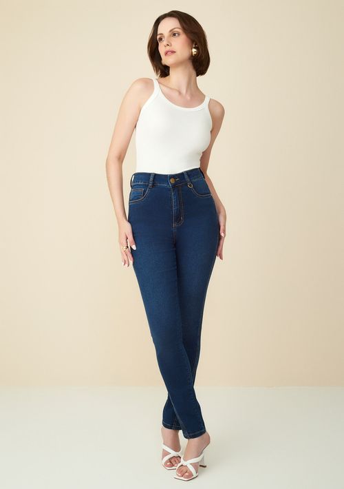 Calça Maria.Valentina Skinny M. Julia Cós Alto Detalhe Lateral Jeans