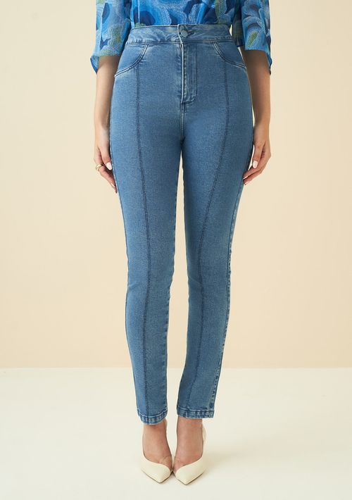 Calça Maria.Valentina Cigarrete M.Rita Cós Alto Detalhe Pesponto Jeans