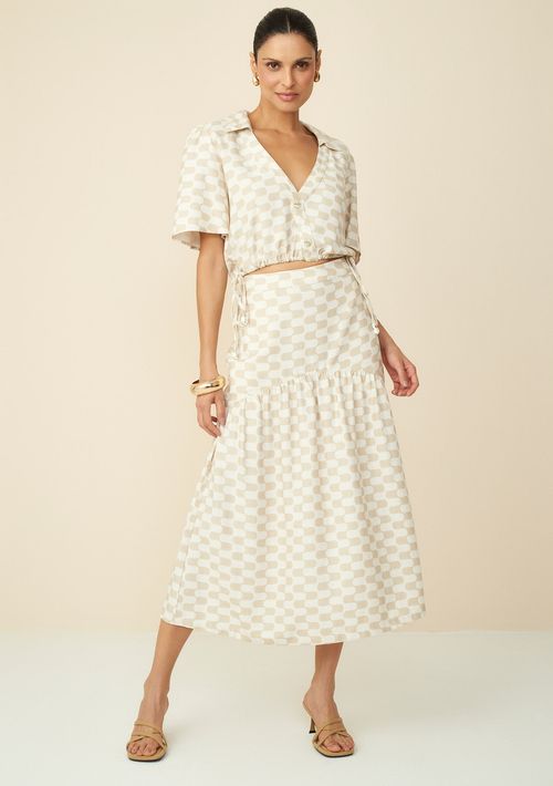 Vestido Maria.Valentina Midi Decote Transpassado Amarração Cintura Cru