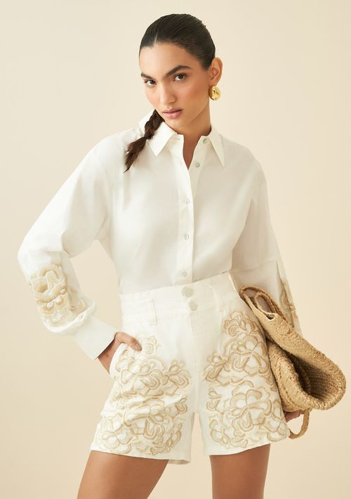 Camisa Maria.Valentina Manga Longa Com Bordado Off White
