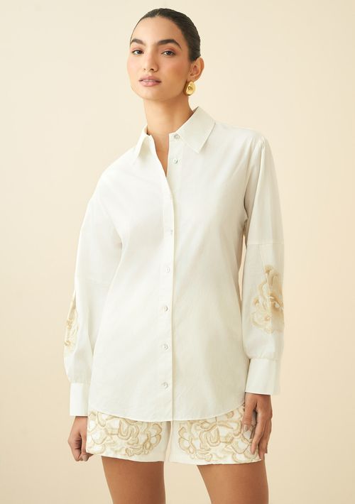 Camisa Maria.Valentina Manga Longa Com Bordado Off White
