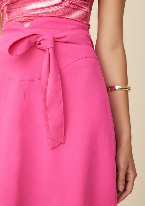 Saia Maria.Valentina Midi Evasê Com Faixa Pink