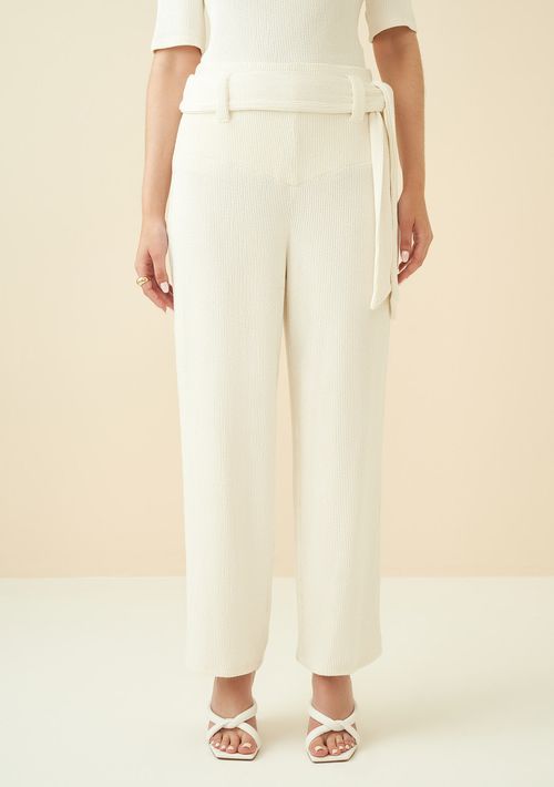 Calça Maria.Valentina Reta Cós Alto Com Faixa Off White