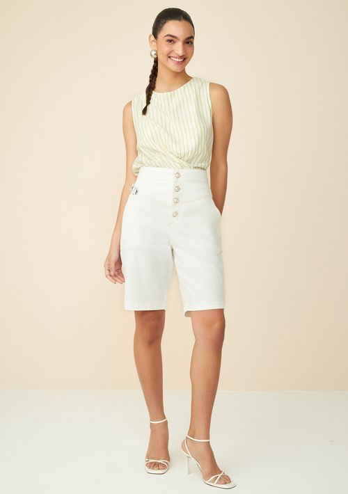 Bermuda Maria.Valentina Alfaiataria Botão Vista Off White