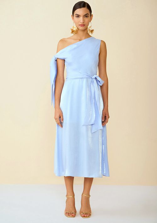 Vestido Maria.Valentina Midi Ombro Só Com Faixa Azul