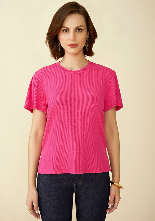 T-Shirt Maria.Valentina Decote Redondo Detalhe Manga Pink