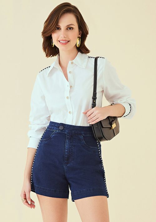 Camisa Maria.Valentina Manga Longa Com Entremeio Off White