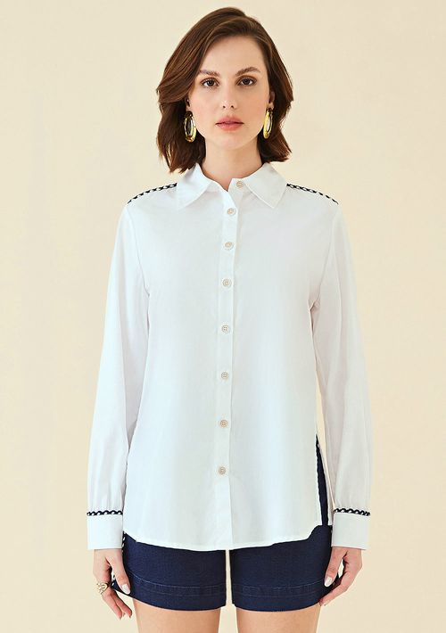 Camisa Maria.Valentina Manga Longa Com Entremeio Off White