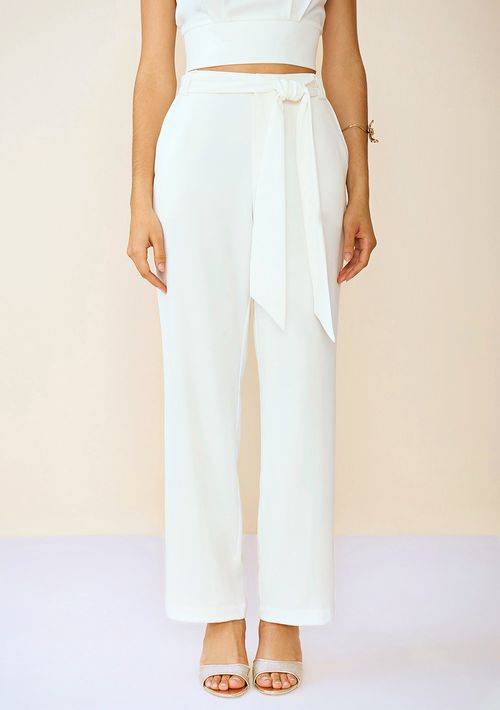 Calça Maria.Valentina Reta Cós Alto Com Faixa Off White