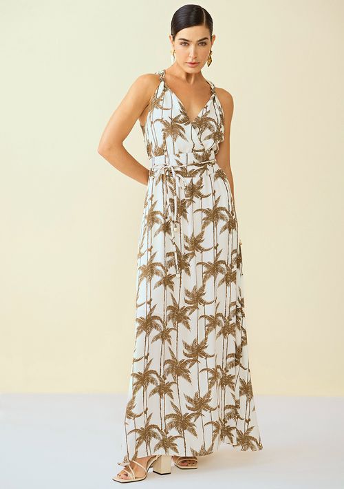 Vestido Maria.Valentina Longo Decote Transpassado Com Faixa Off White