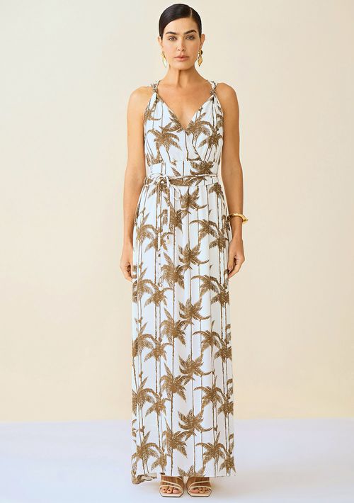 Vestido Maria.Valentina Longo Decote Transpassado Com Faixa Off White
