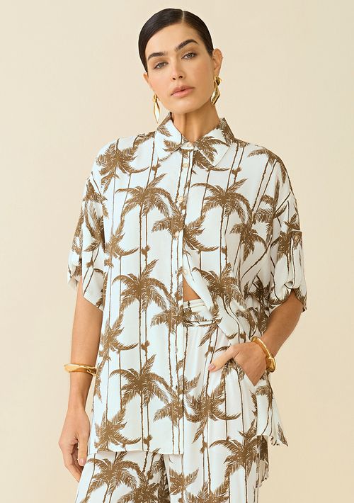 Camisa Maria.Valentina Manga Curta Com Martingale Off White