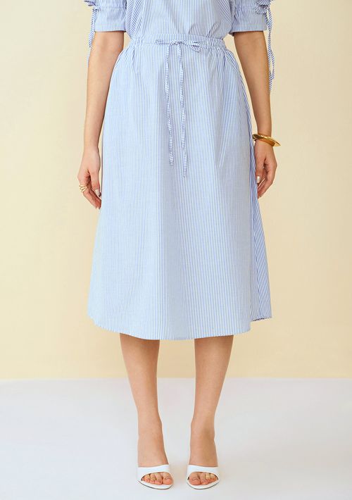 Saia Maria.Valentina Midi Evasê Bolso Faca Azul