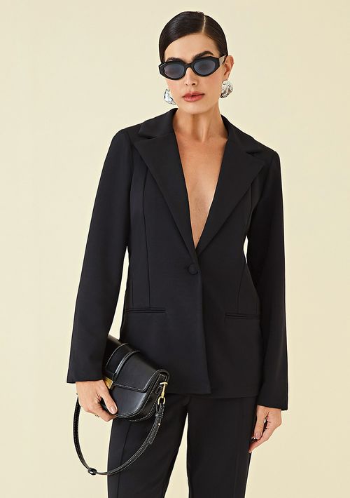 Blazer Maria.Valentina Com Bolso Com Botões Preto
