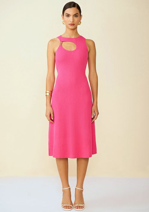 Vestido Maria.Valentina Midi Decote Vasado Com Metal Pink