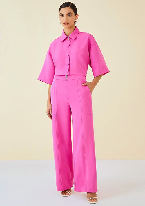 Calça Maria.Valentina Alfaiataria Cós Intermediário Com Broche Pink