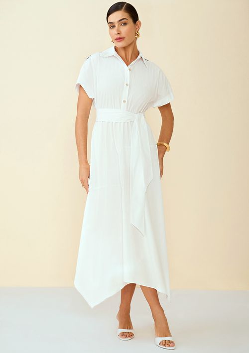 Vestido Maria.Valentina Longo Gola Padre Com Entremeio Off White