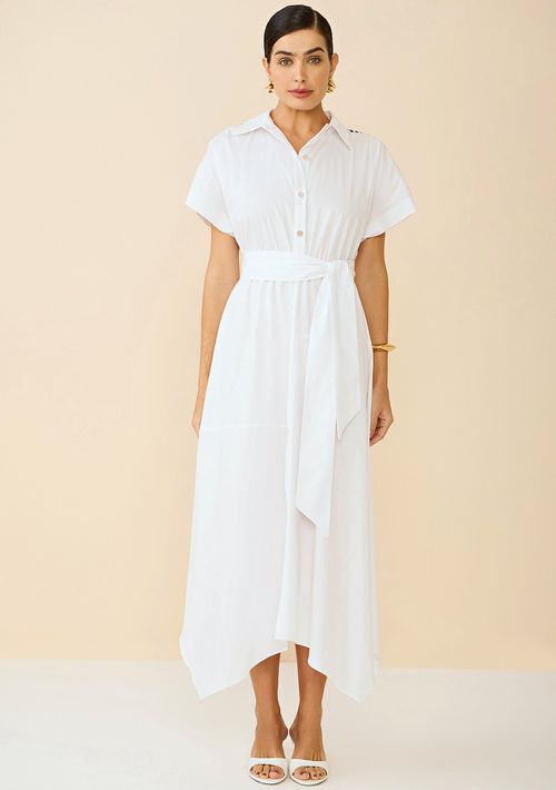 Vestido Maria.Valentina Longo Gola Padre Com Entremeio Off White