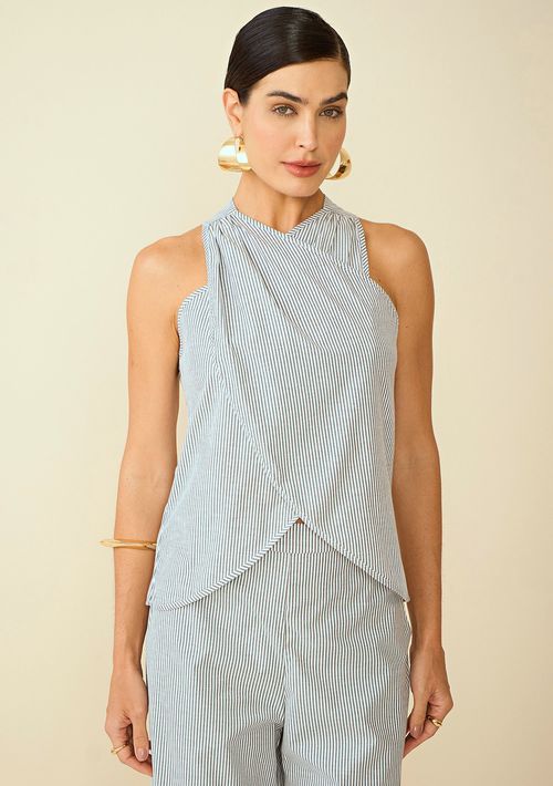 Blusa Maria.Valentina Decote Transpassado Cavada Barra Arredondada Preto