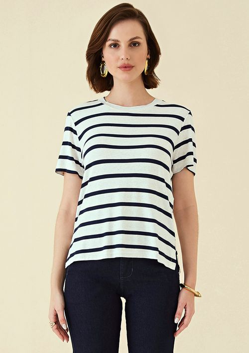T-Shirt Maria.Valentina Decote Redondo Básica Cru