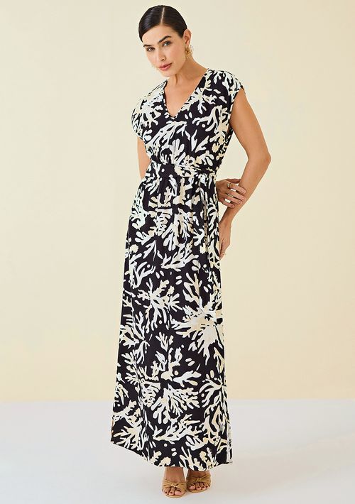 Vestido Maria.Valentina Midi Decote V Com Faixa Preto