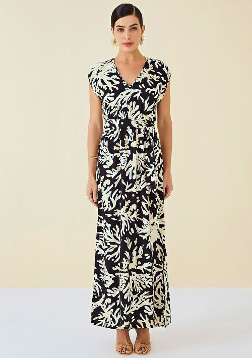 Vestido Maria.Valentina Midi Decote V Com Faixa Preto