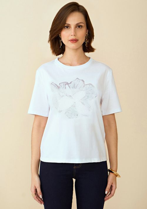 T-Shirt Maria.Valentina Decote Redondo Estampa Localizada Off White