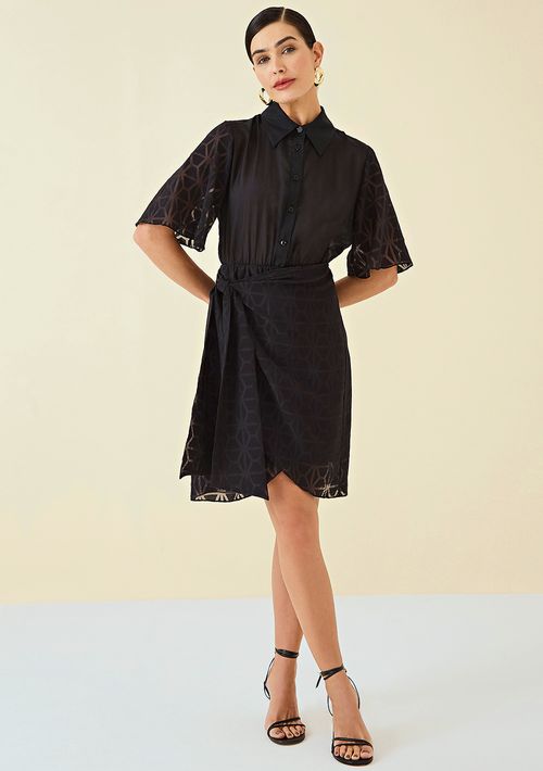Vestido Maria.Valentina Curto Gola Camisa Com Abotoamento Preto