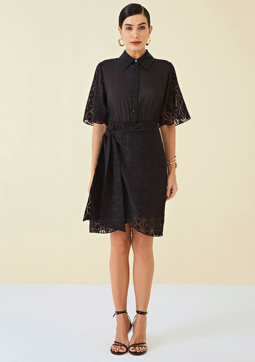 Vestido Maria.Valentina Curto Gola Camisa Com Abotoamento Preto