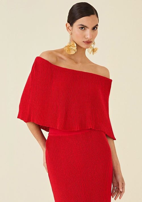 Blusa Maria.Valentina Ombro A Ombro Manga Curta Canelada Vermelho
