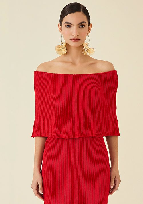 Blusa Maria.Valentina Ombro A Ombro Manga Curta Canelada Vermelho