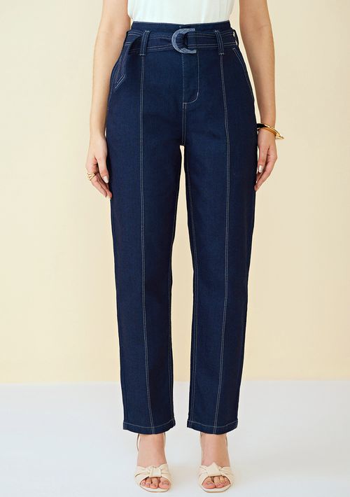 Calça Maria.Valentina Alfaiataria Cós Alto Com Cinto Jeans