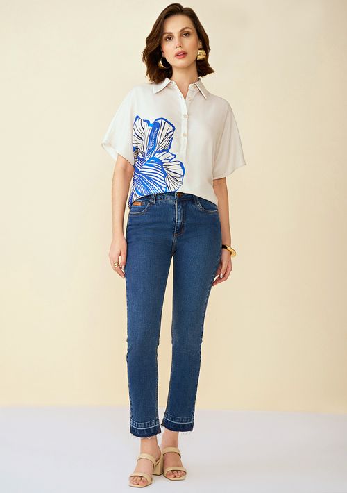 Calça Maria.Valentina Cigarrete M.Rita Cós Intermediário Bordado Industrial Jeans