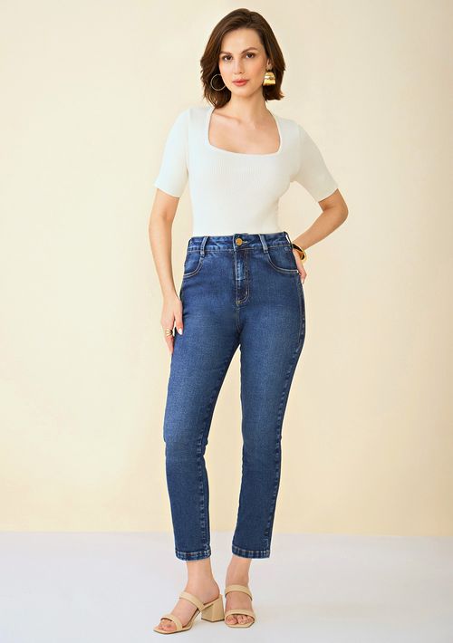 Calça Maria.Valentina Cigarrete M.Rita Cós Alto Detalhe Pesponto Jeans