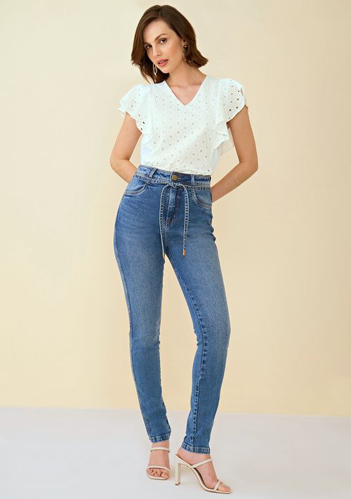 Calça Maria.Valentina Skinny M. Julia Cós Alto Com Cinto Jeans