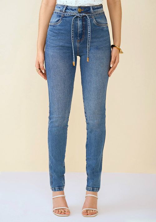 Calça Maria.Valentina Skinny M. Julia Cós Alto Com Cinto Jeans