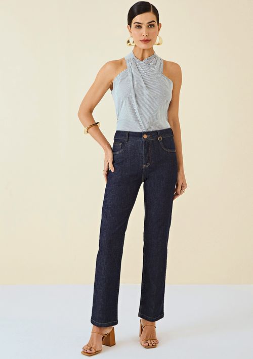 Calça Maria.Valentina Straight M. Helena Cós Intermediário Com Pence Jeans