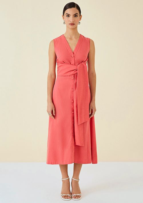 Chemise Maria.Valentina Midi Amarração Frontal Laranja