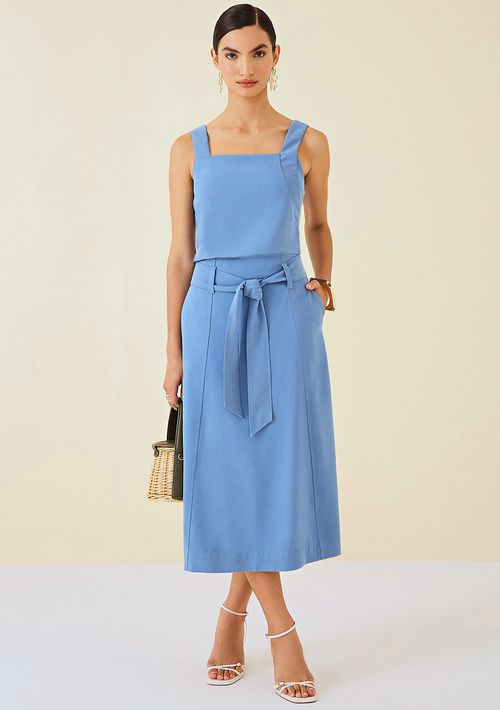 Saia Maria.Valentina Midi Linha A Com Faixa Azul
