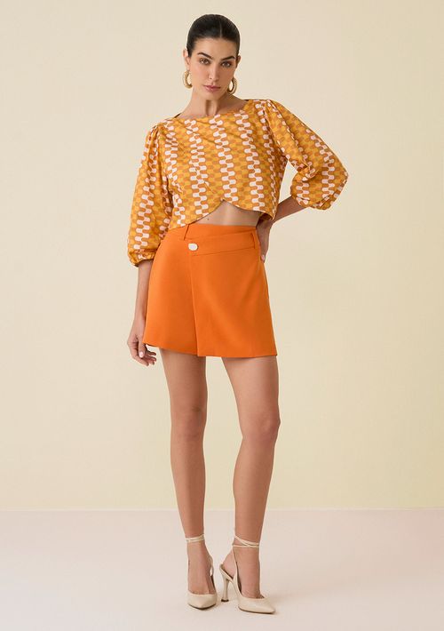 Shorts Maria.Valentina Saia Detalhe Botão Laranja