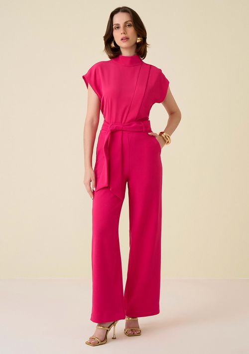 Calça Maria.Valentina Pantalona Cós Alto Com Faixa Pink