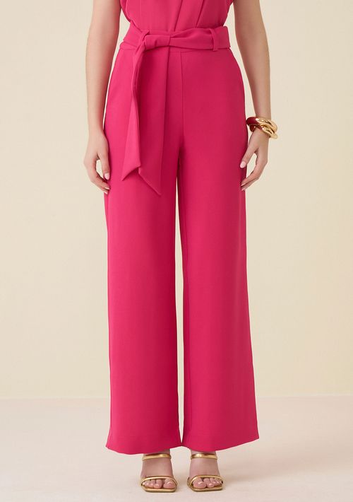 Calça Maria.Valentina Pantalona Cós Alto Com Faixa Pink