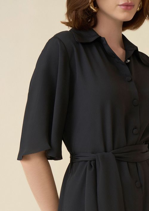 Vestido Maria.Valentina Midi Gola Esporte Com Faixa Preto