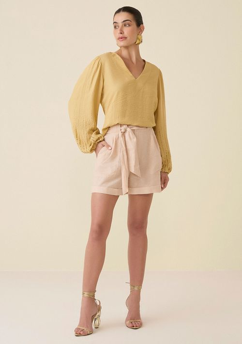 Shorts Maria.Valentina Evasê Com Faixa Bege