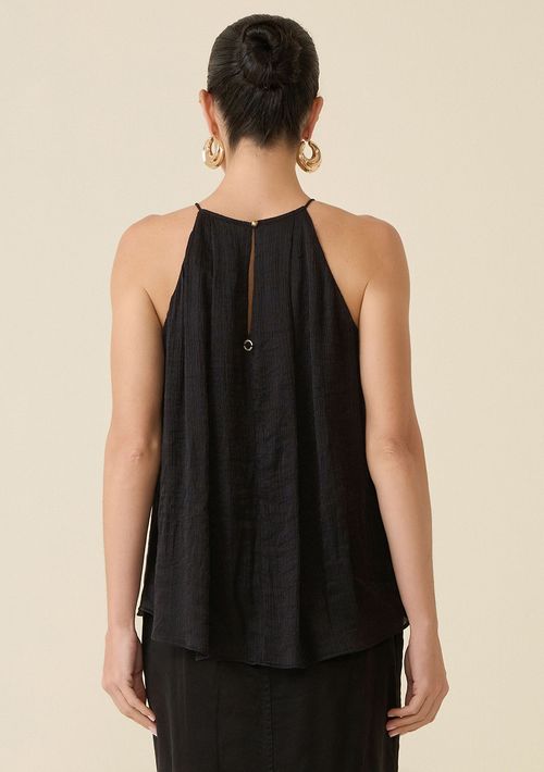 Blusa Maria.Valentina Decote Redondo Cava Francesa Com Metal Preto