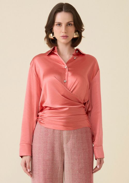 Camisa Maria.Valentina Manga Longa Com Amarração Laranja