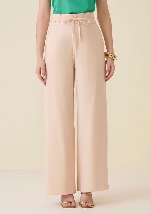 Calça Maria.Valentina Pantalona Reta Cós Alto Detalhe Cós Cru