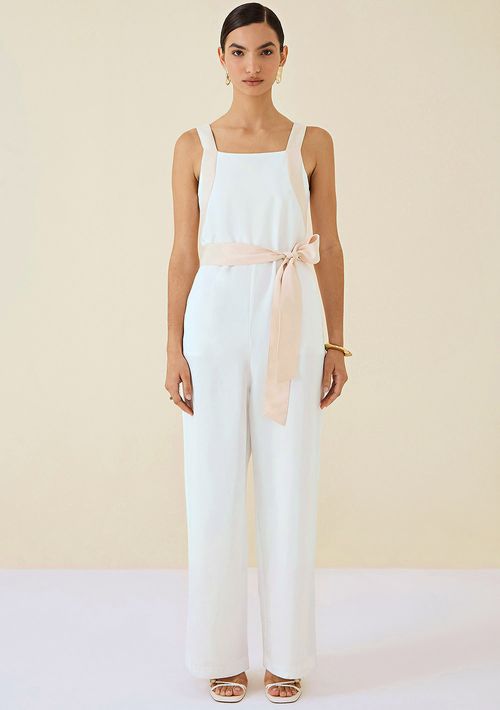 Macacão Maria.Valentina Alfaiataria Com Faixa Off White