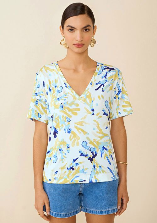 T-Shirt Maria.Valentina Decote V Estampada Off White